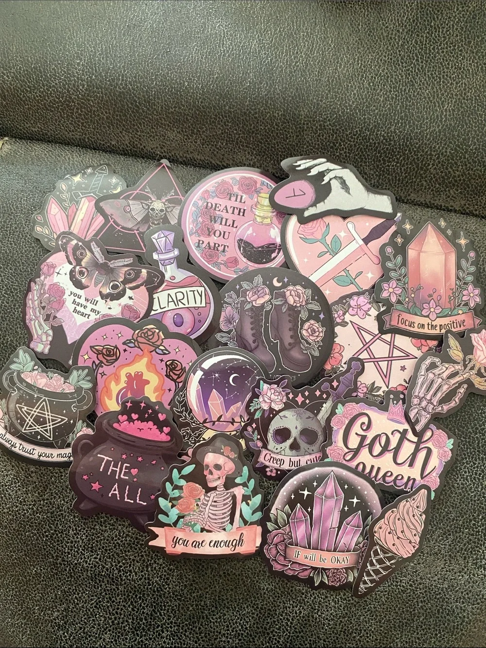 🖤 20 Pack Goth Pink Crystal Sticker Bundle